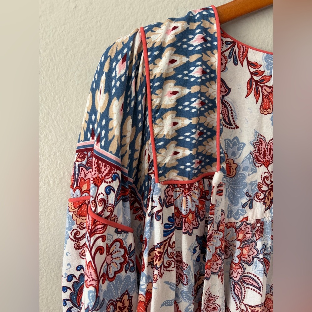 Evereve Penny Floral Kimono Linen Open Blouse Red Blue Women Small Extra Small - Picture 4 of 12